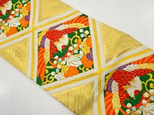 アンティーク　菱に鳳凰・桐唐草模様織り出し袋帯（材料）